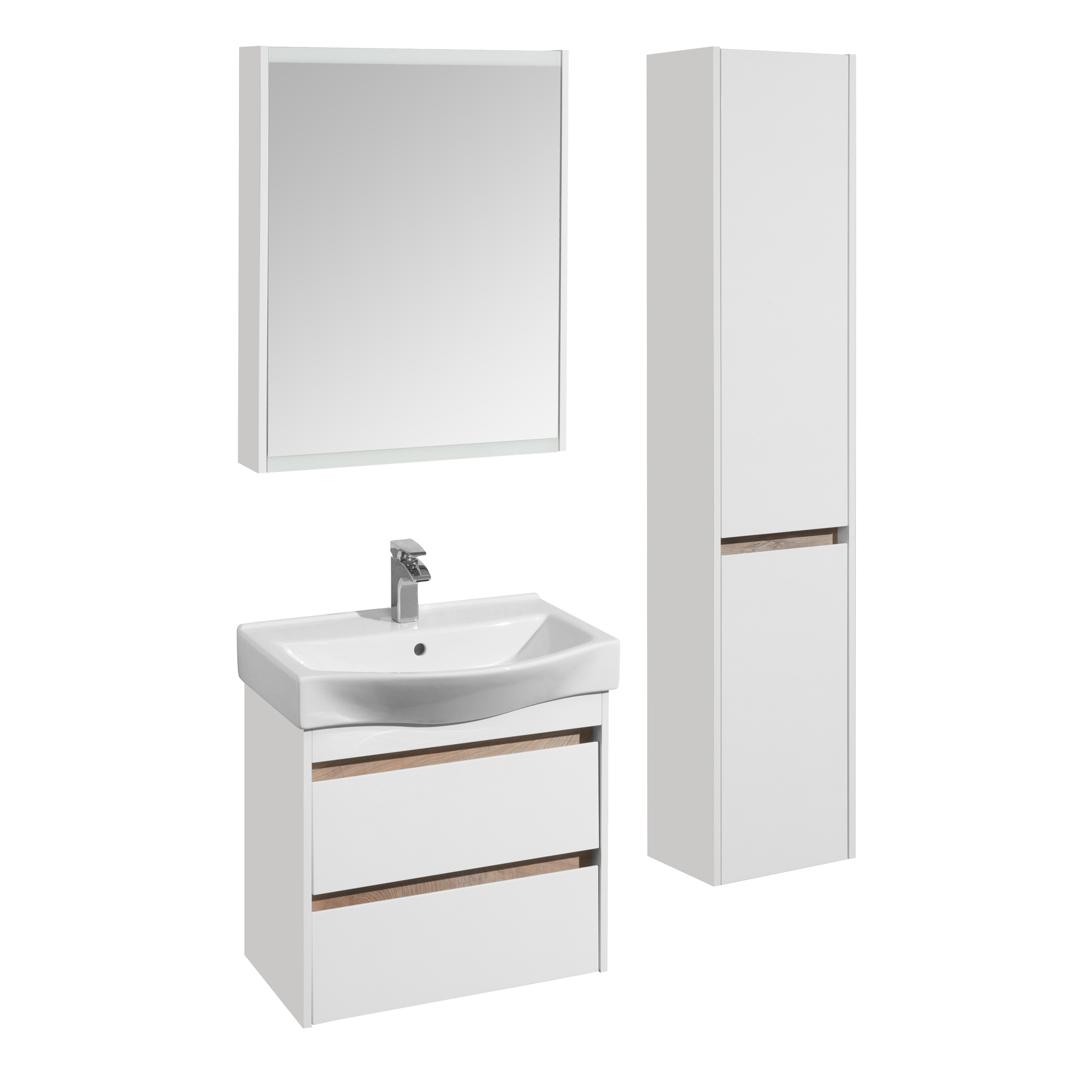 Тумба Aquaton Нортон 65 с раковиной Беверли 65, 2 ящика, подвесная, белая