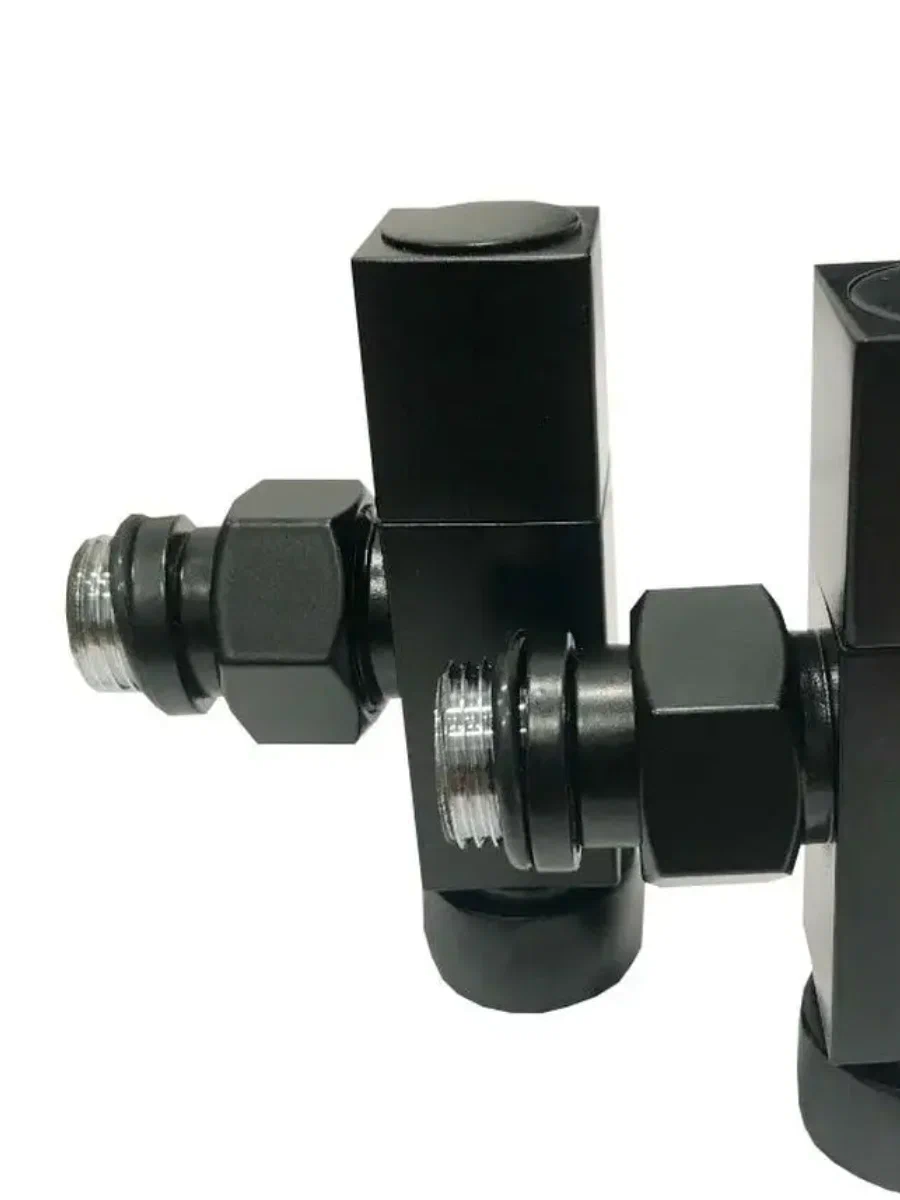 Кран для полотенцесушителя / вентиль угловой Energy, 1/2'' - 3/4'', цвет черный, ручка квадрат - 2 шт.