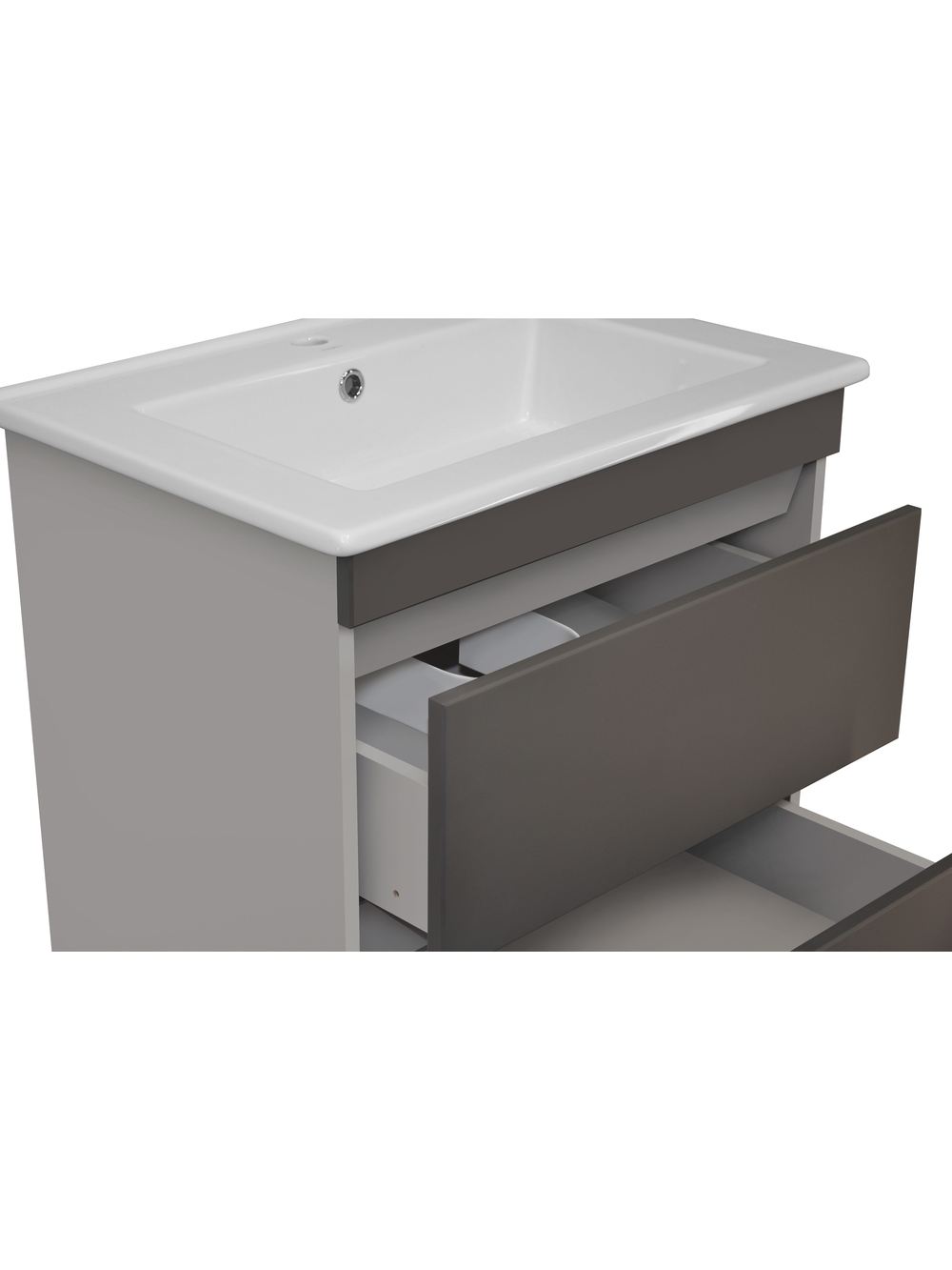 Тумба подвесная Runo Манхэттен 65 с раковиной Оскар 65, серая/темно-серая