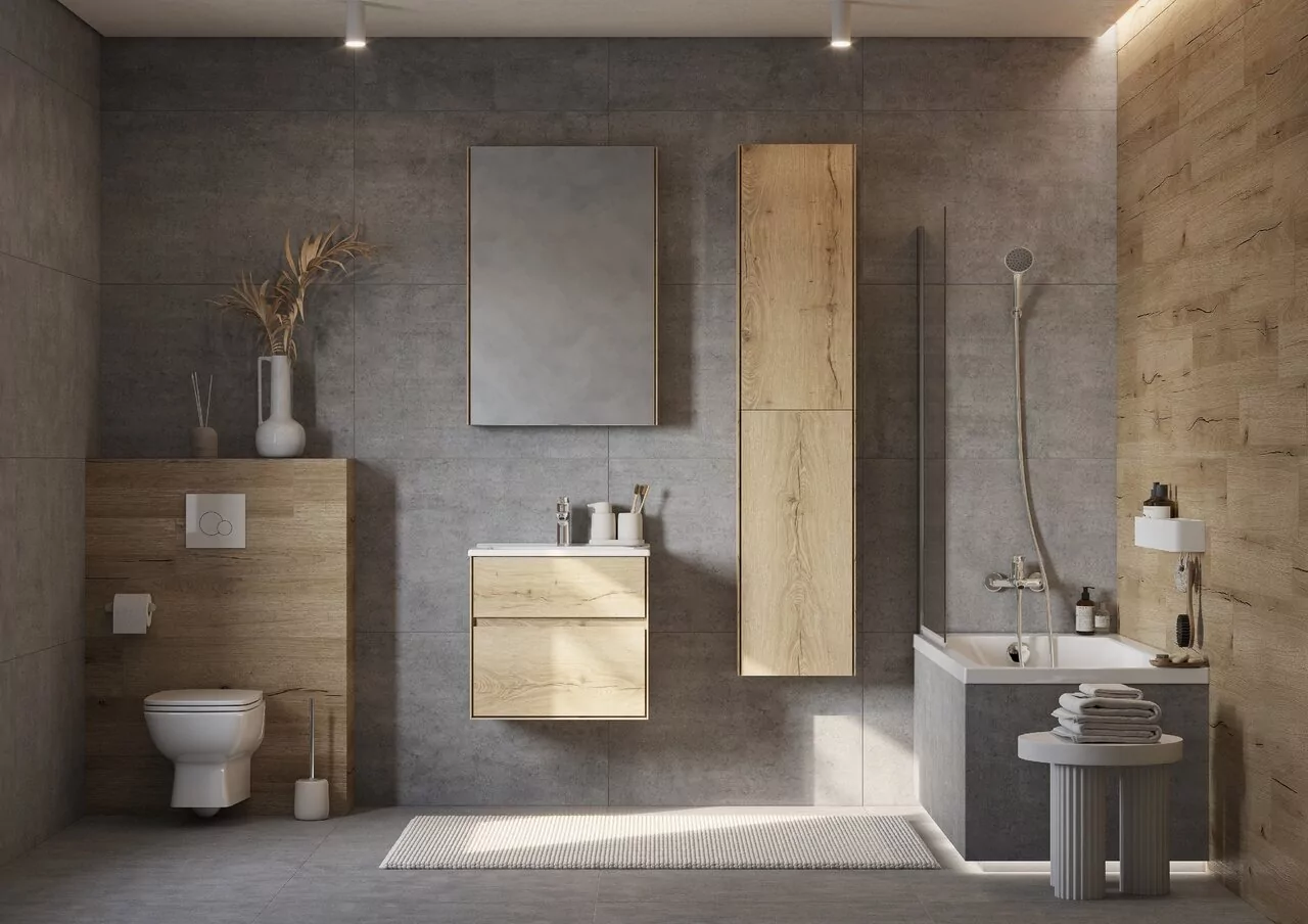 Тумба подвесная Aquaton Либерти 60 раковиной Элина 60, дуб эльвезия