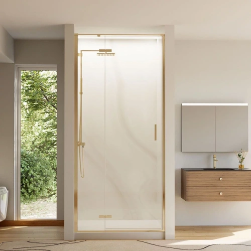Душевая дверь Veconi Vianno VN-73G, 800x1950, Золото брашинг, стекло прозрачное от магазина Vanna-Vanna.ru!