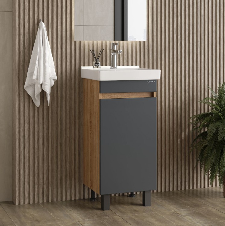 Тумба с раковиной Onika Милтон Квадро 40 напольная, серый/дуб сонома