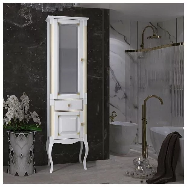 Пенал Opadiris Лаура 45 L белый матовый с бежевой патиной