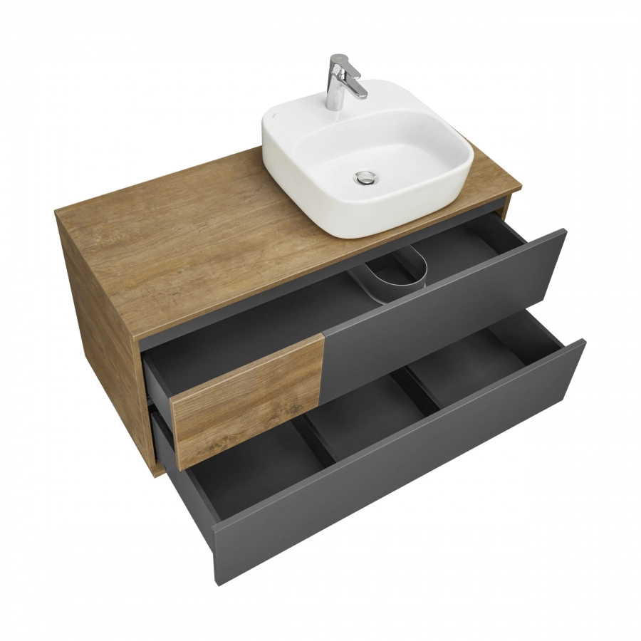 Тумба подвесная Aquaton Терра 105 с раковиной Одри 42х42, дуб кантри, антрацит