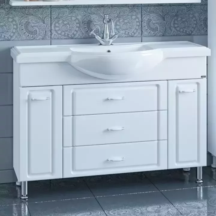 Тумба напольная Санта Монарх 120 с раковиной Классик 120, белая