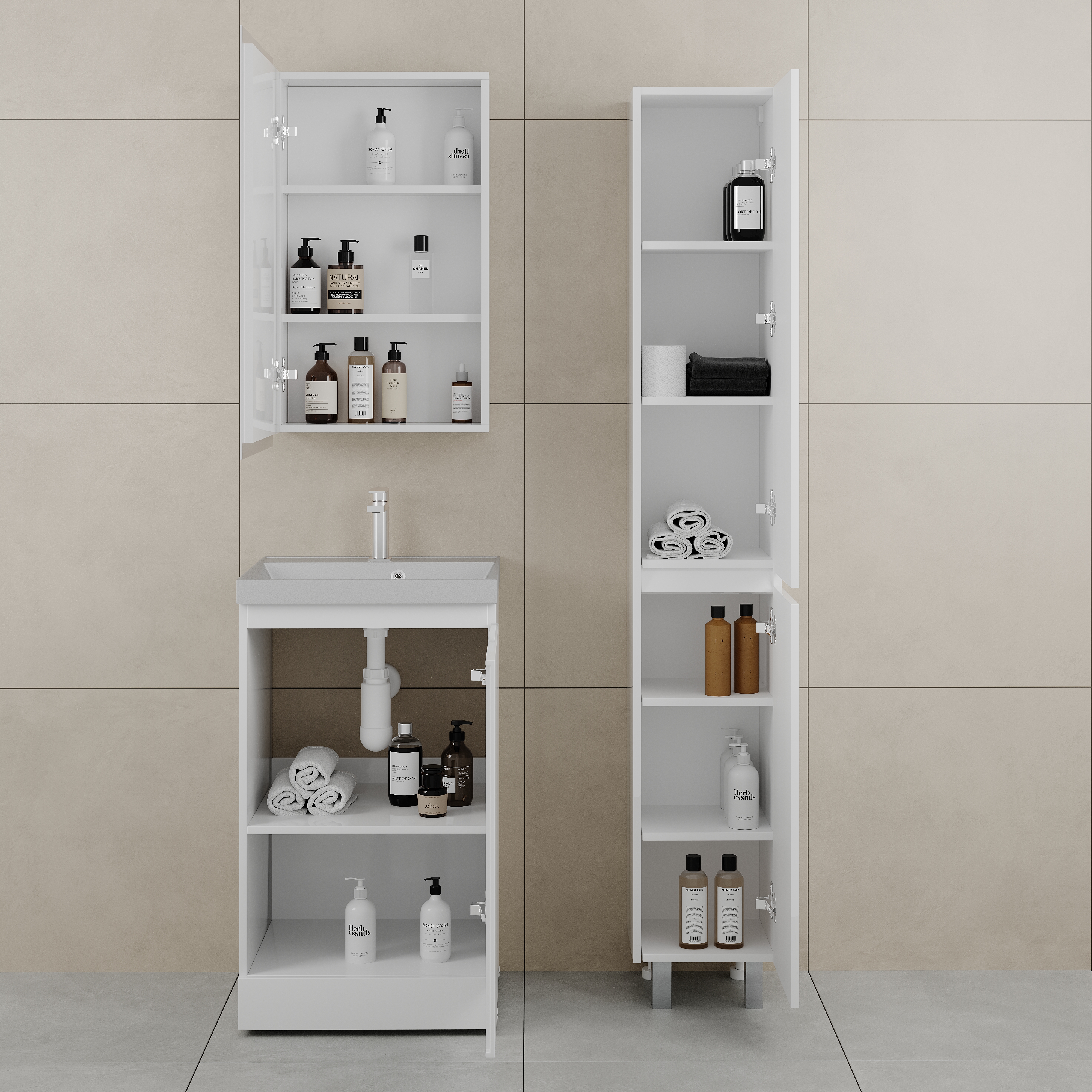 Тумба напольная Style Line Батлер 50 с раковиной Asti 50 серый шелк, антискрейтч белый глянец