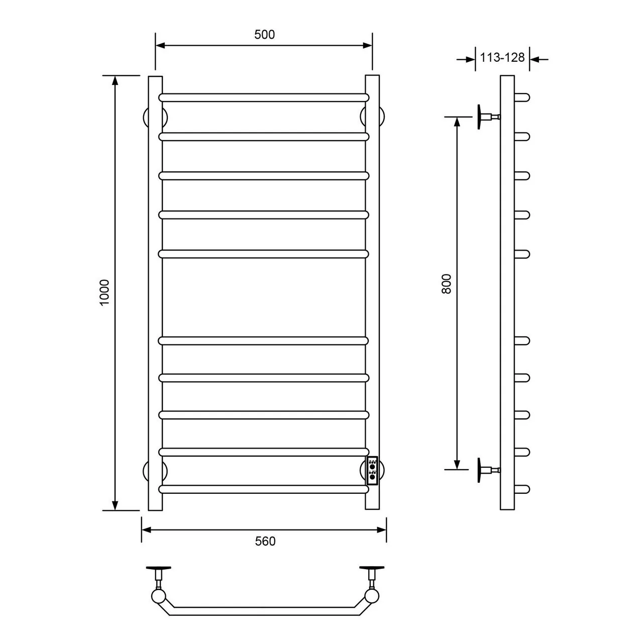 Полотенцесушитель электрический Veconi Cantu-A C10050B-A 500х1000, черный