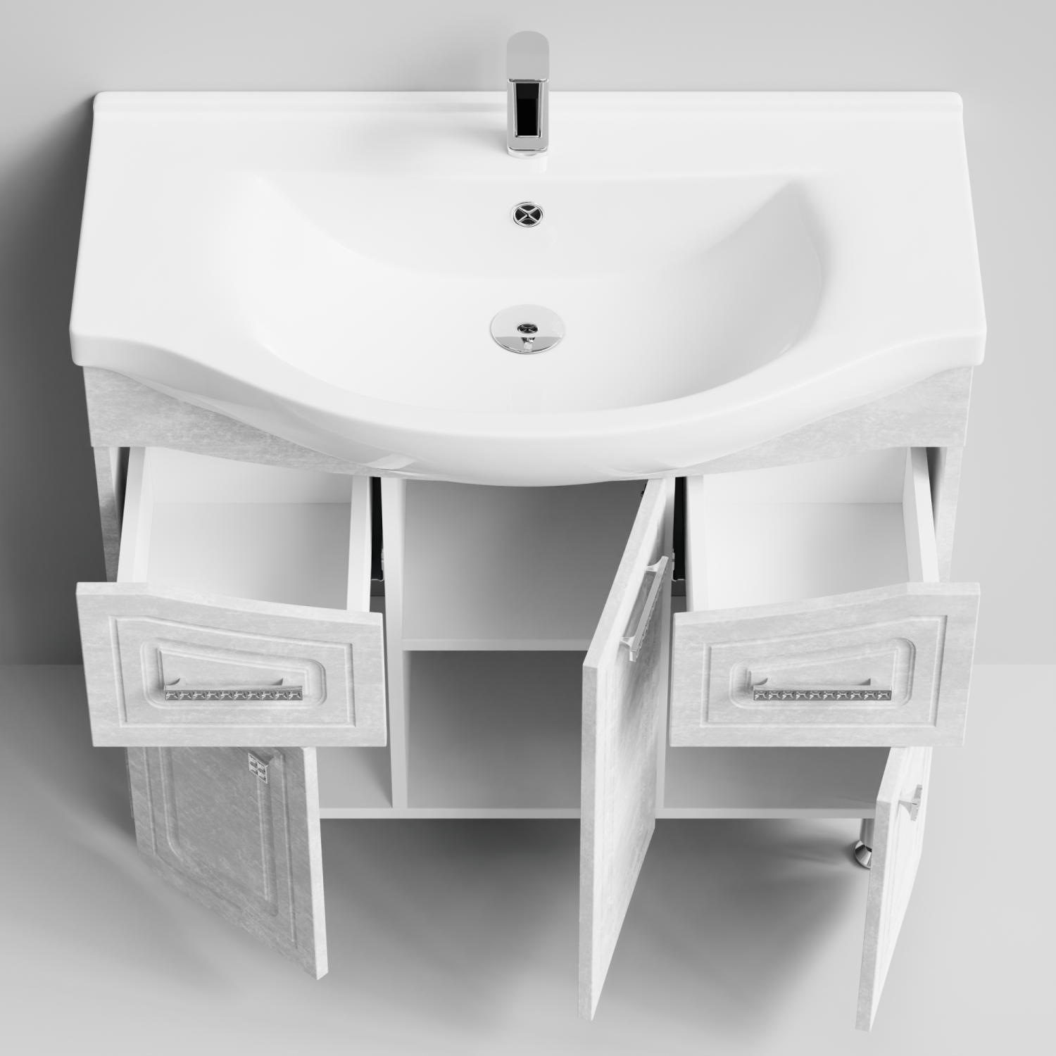 Тумба с раковиной Адам 90 напольная, Белый камень, петли справа