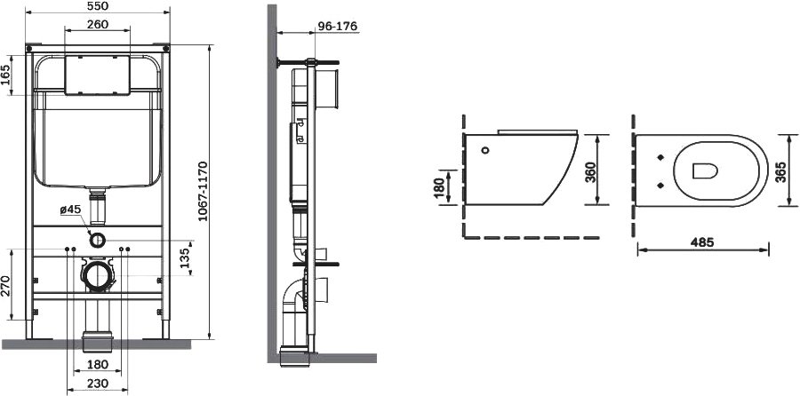 Унитаз подвесной SantiLine SL-5105 + SL-01/BL с инсталляцией и кнопкой, голубой матовый