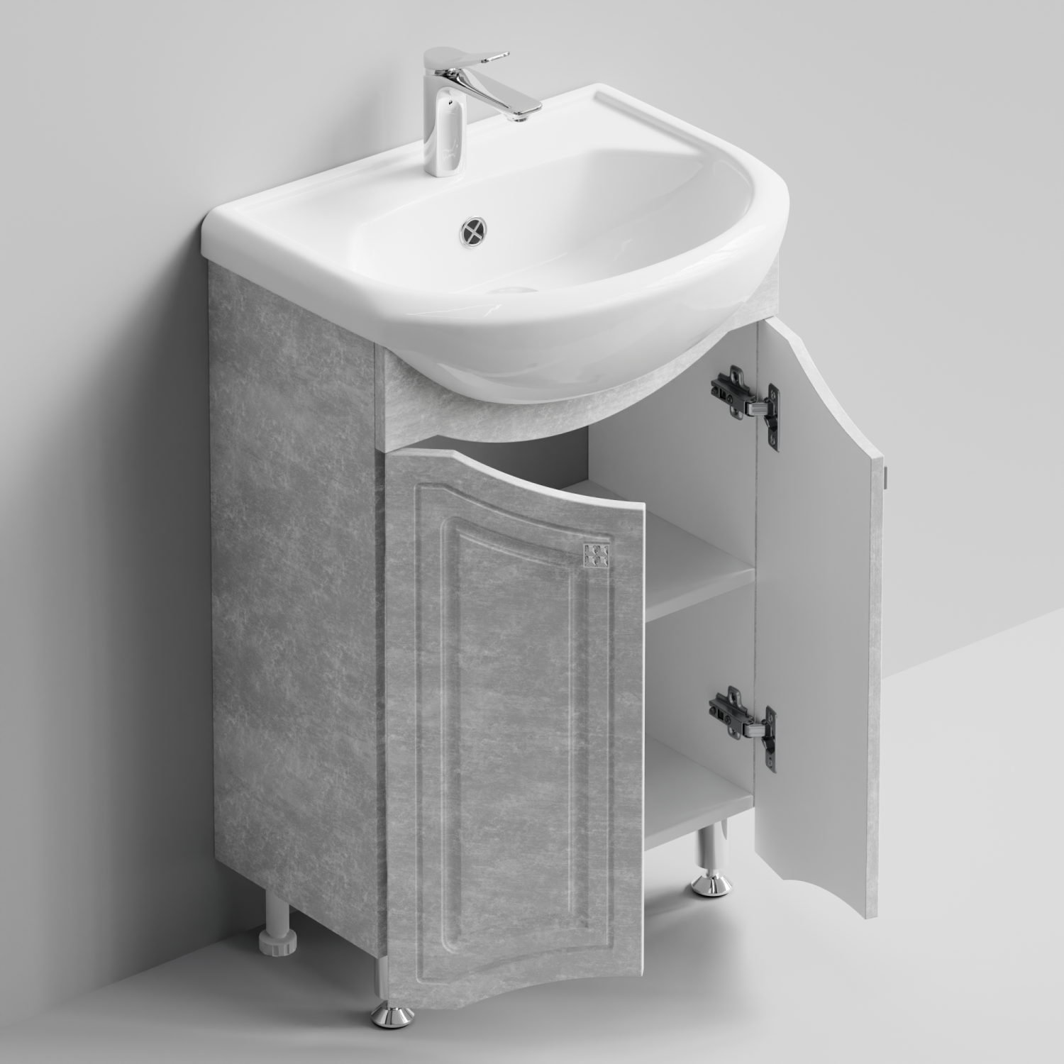 Тумба с раковиной Адам 55 напольная, Белый камень