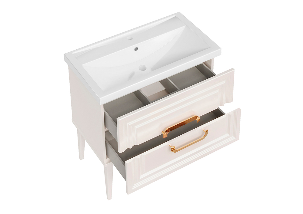 Тумба ASB Woodline Летиция 80 с раковиной Фостер 80, напольная, белый, ручки золото