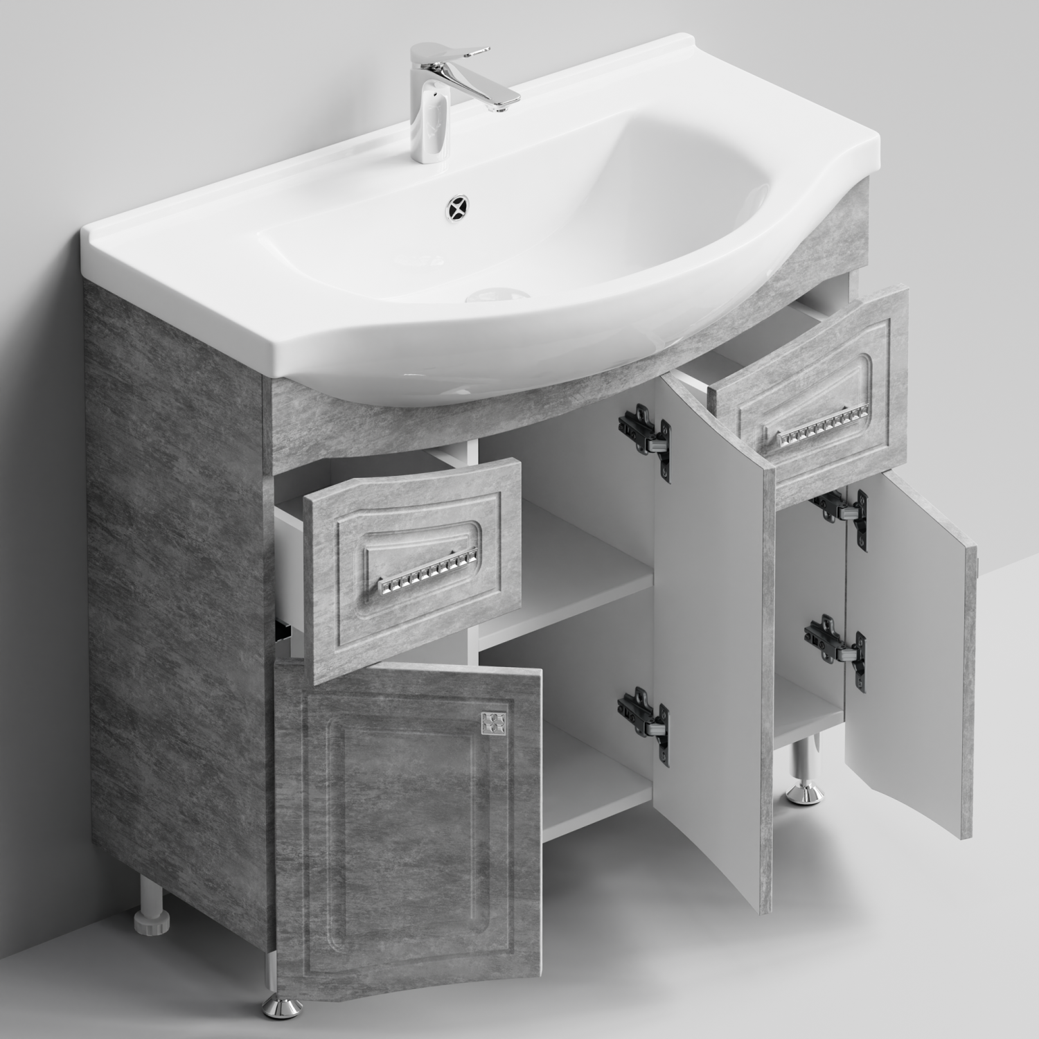 Тумба с раковиной Адам 90 напольная, Горный камень, петли слева