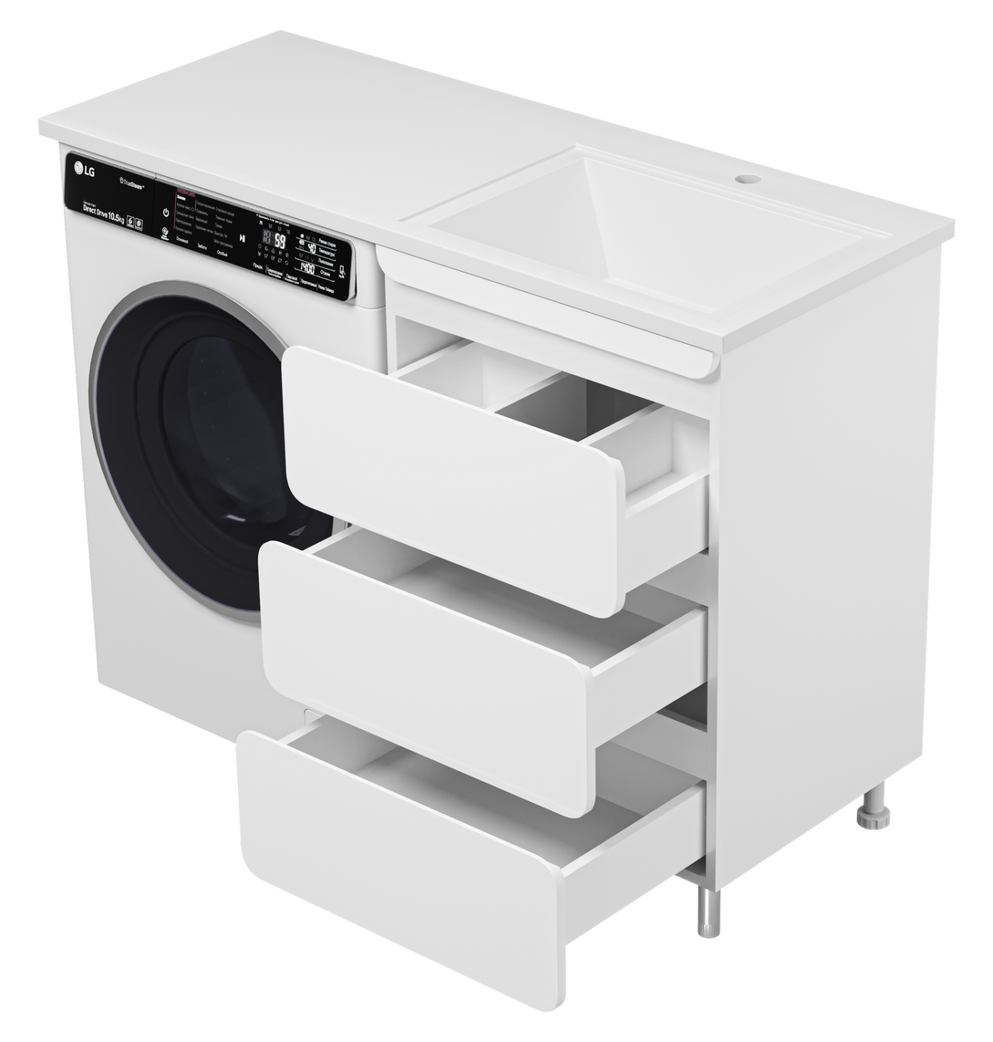 Тумба напольная Misty Чегет 55 под стиральную машину, с раковиной Эстет Даллас 120 R, белый
