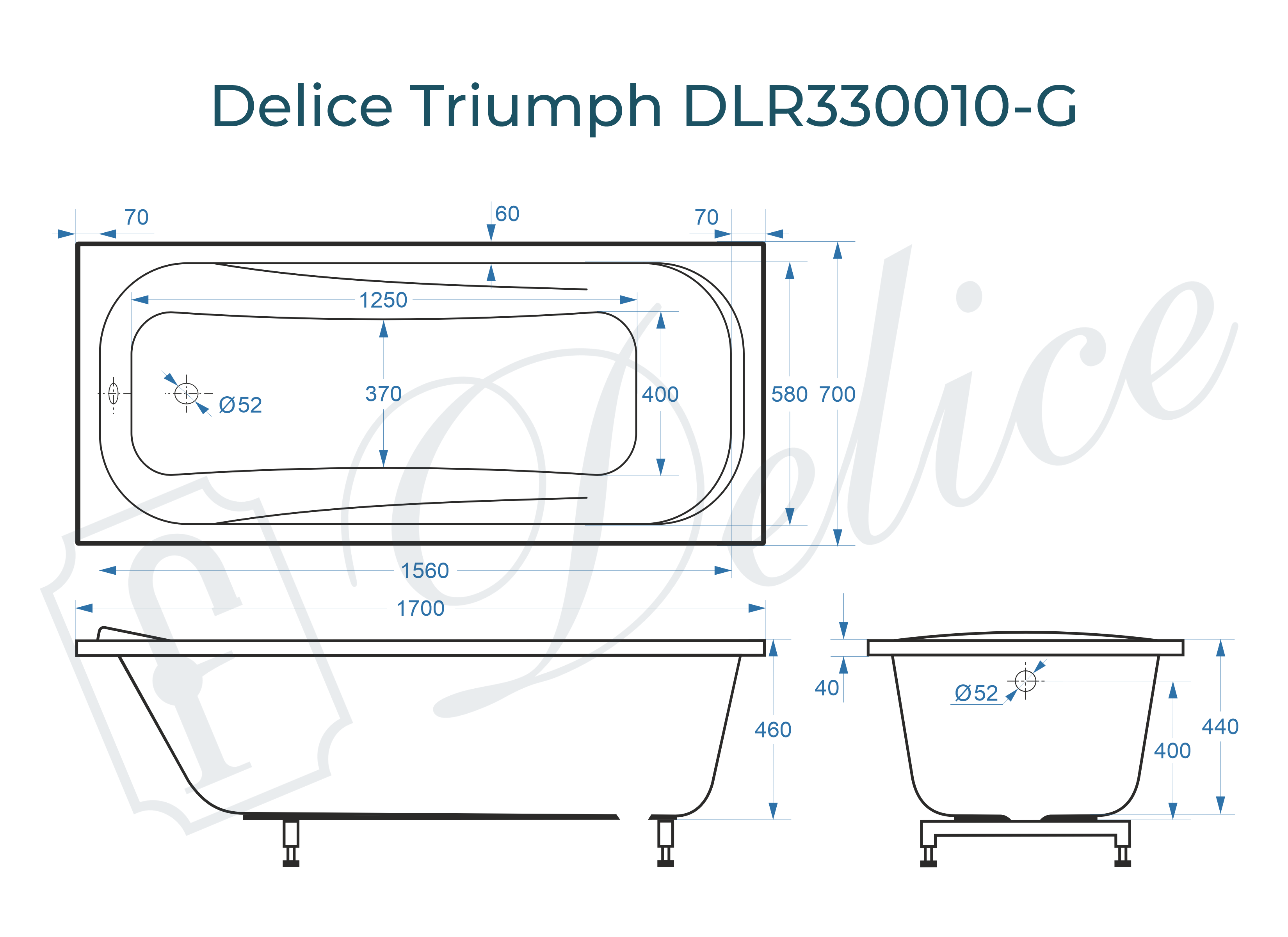 Ванна из литьевого мрамора Delice Triumph 170х70 глянцевая DLR330010-G