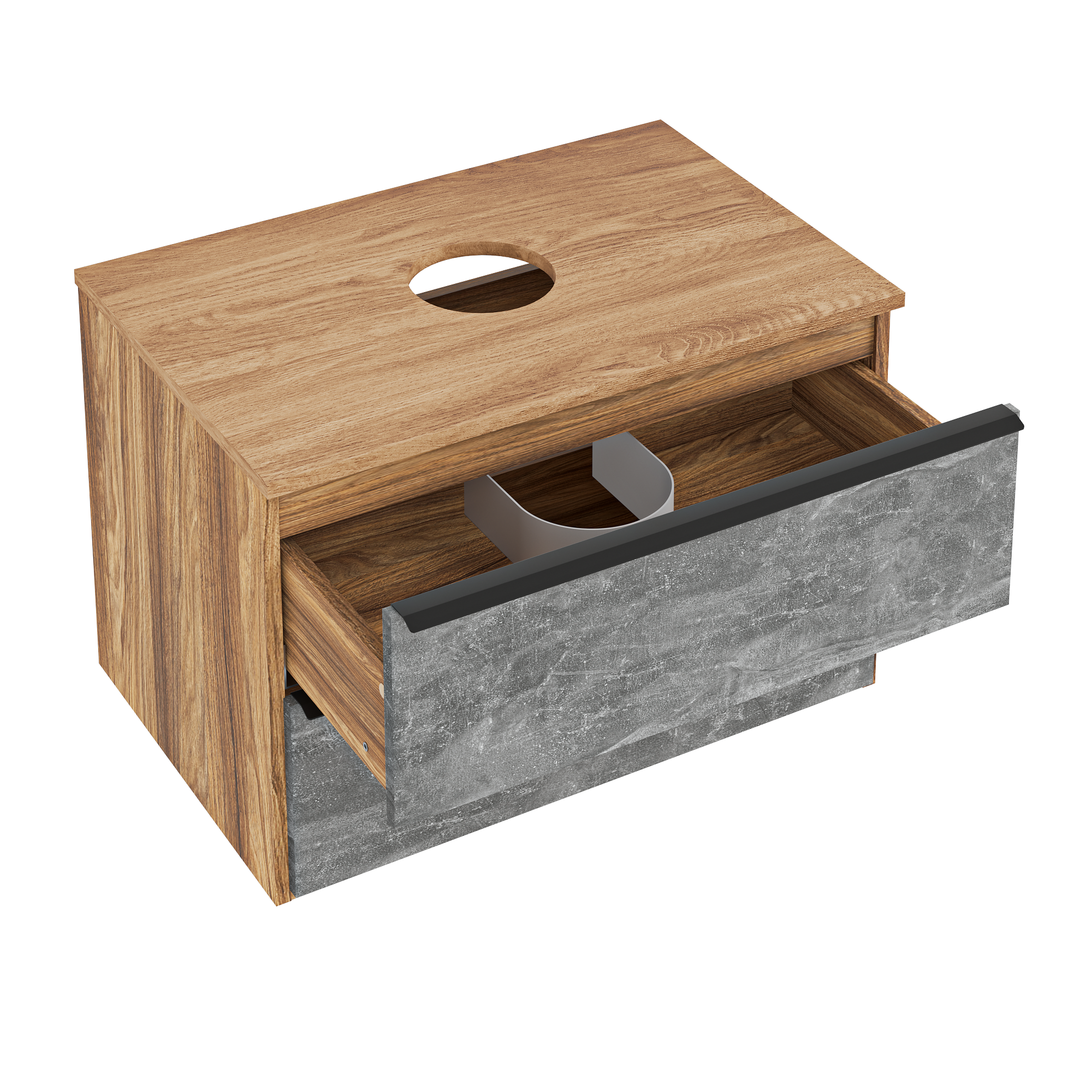 Тумба подвесная Runo Мальта 70 под накладную раковину, серый/дуб