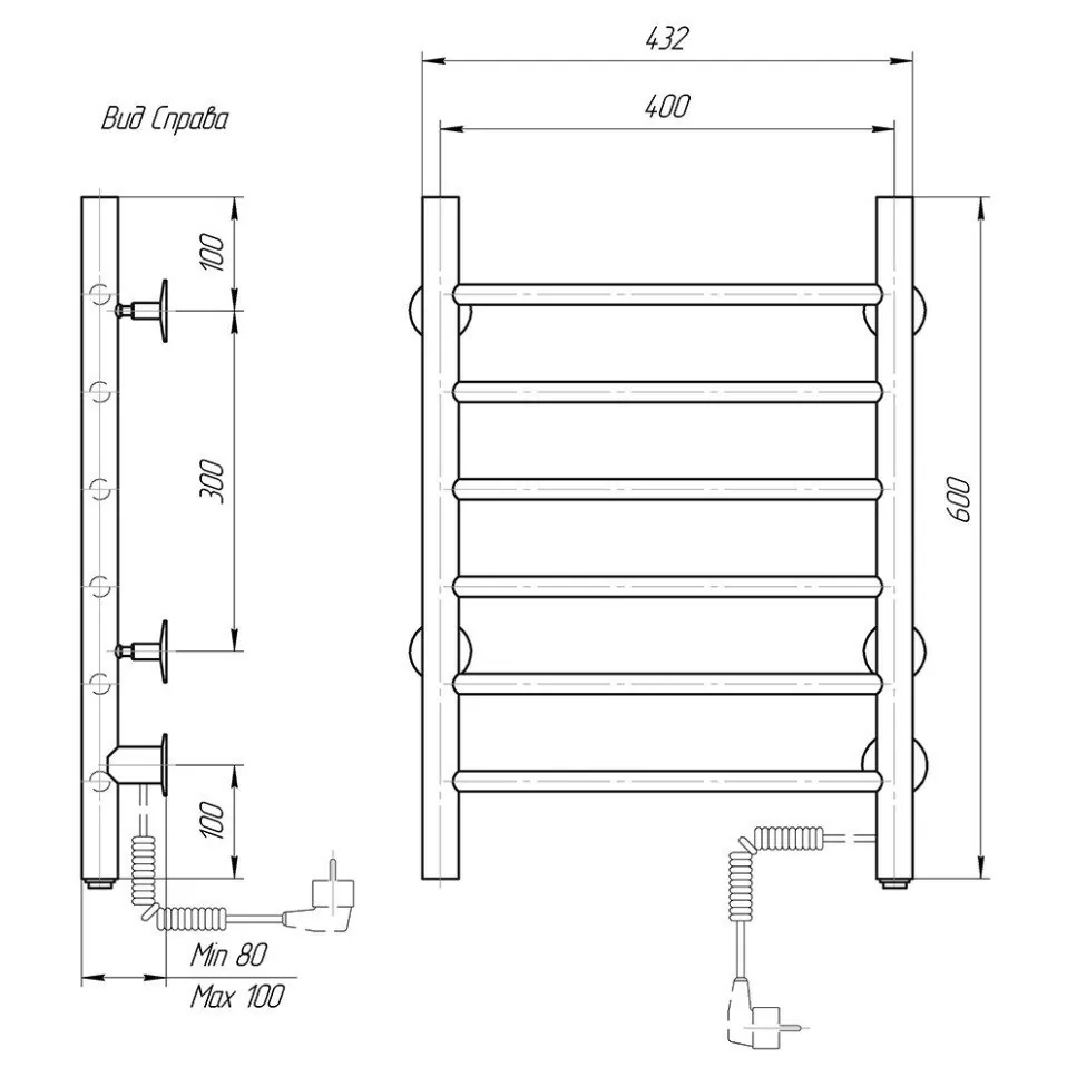 Полотенцесушитель электрический Domoterm Аврора DMT 109-6 40x60 EK L левый, черный матовый
