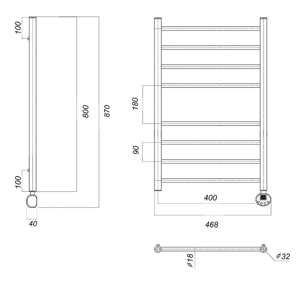 Полотенцесушитель электрический Domoterm Медея П8 400х800 ER правый, хром