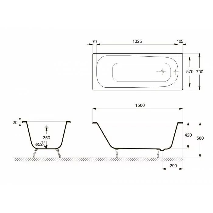 Ванна чугунная Delice Continental 150х70 DLR230612 прямоугольная