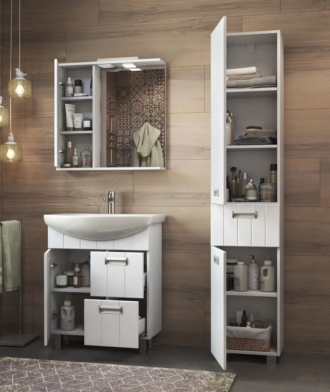 Тумба напольная Vigo Diana 70 с раковиной Балтика 70, 1 дверь, 2 ящика, белый