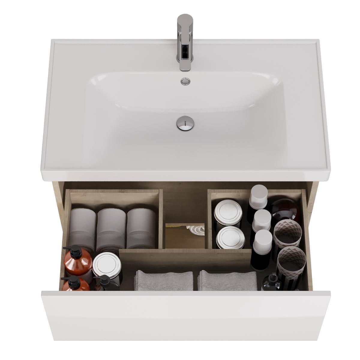 Тумба с раковиной подвесная Dreja Perfecto 90 см, дуб эврика/белый