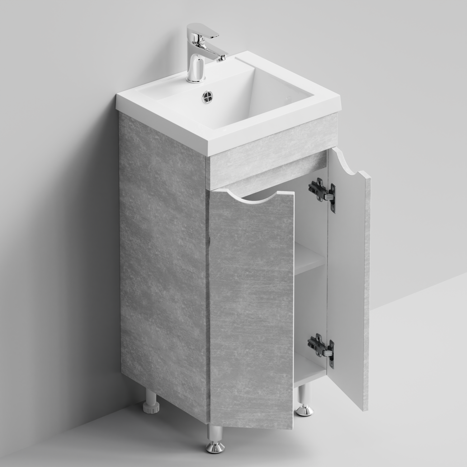 Тумба с раковиной Vod-ok Смайл 40 напольная, Белый камень