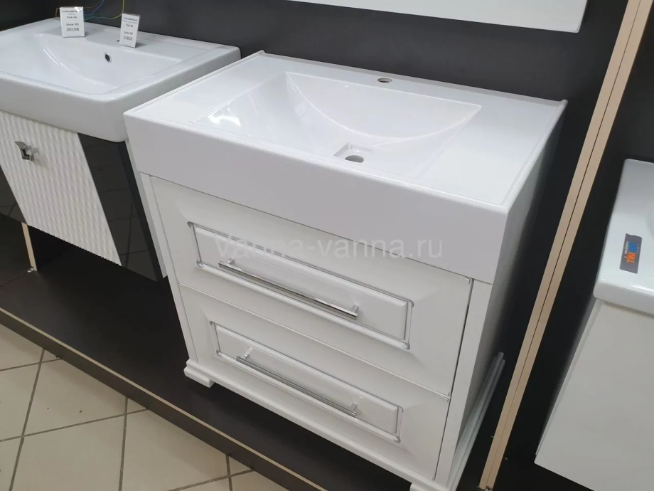 Тумба с раковиной Vod-ok Elite Риккардо 100 два ящика, белая