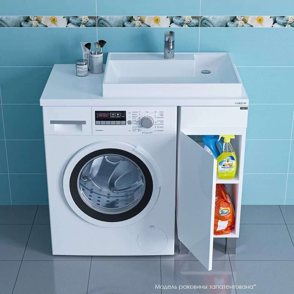Тумба напольная Санта Марс 29 с раковиной Юпитер 90x50 под стиральную машину правая, белая