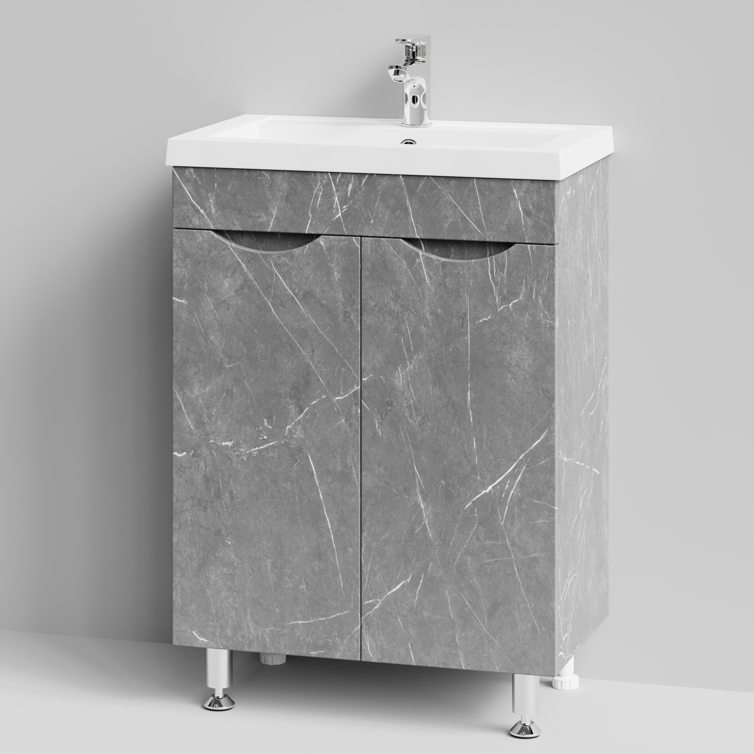 Тумба с раковиной Vod-ok Смайл 58 напольная, Мрамор Серый софт тач