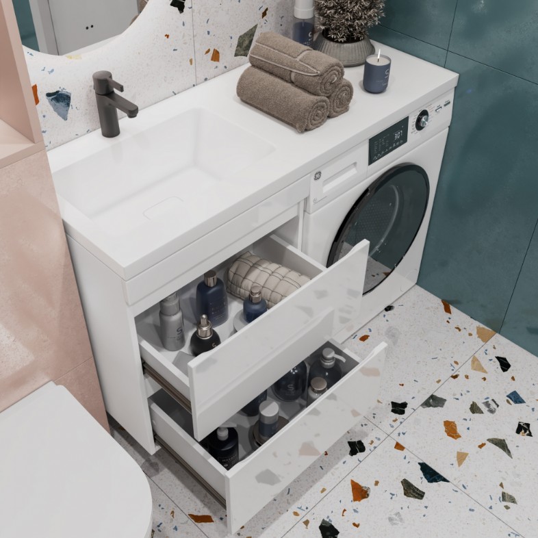 Тумба напольная Vigo Urban 600-0-2, столешница 120 L/R, раковина Kamilla 120, 2 ящика, белый