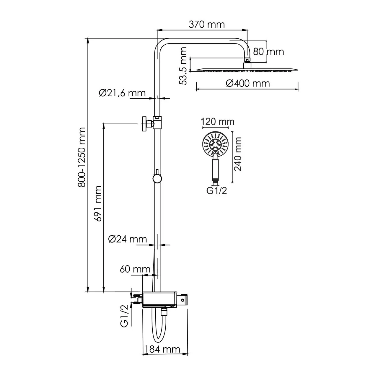 Душевая стойка WasserKraft A113.117.058.CH Thermo хром