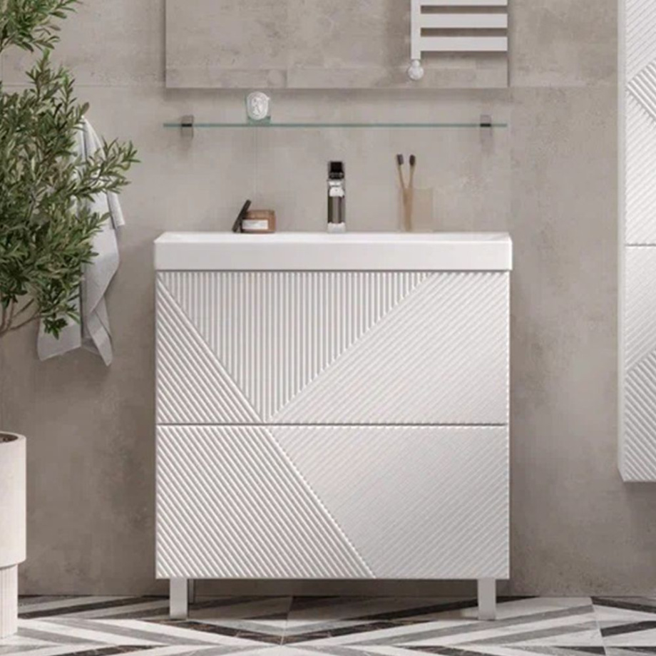 Тумба с раковиной напольная Velvex Edge tn.EDG.9696.80.2Y белый глянец, 80 см