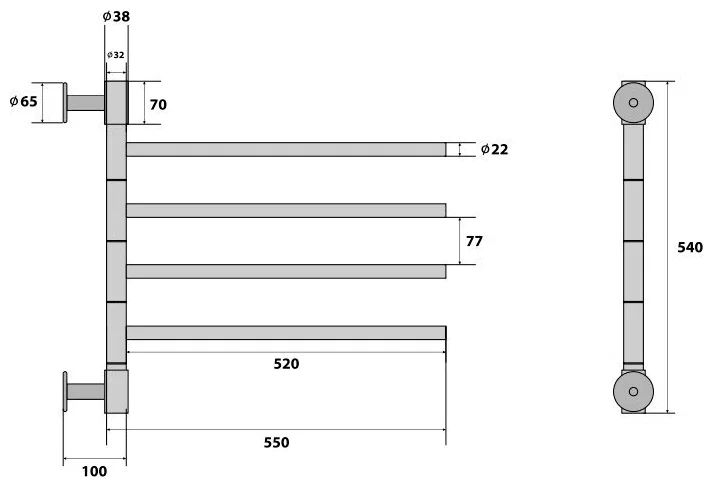 Полотенцесушитель электрический Energy I - G4 черный матовый, поворотные секции, скрытое/наружное подключение