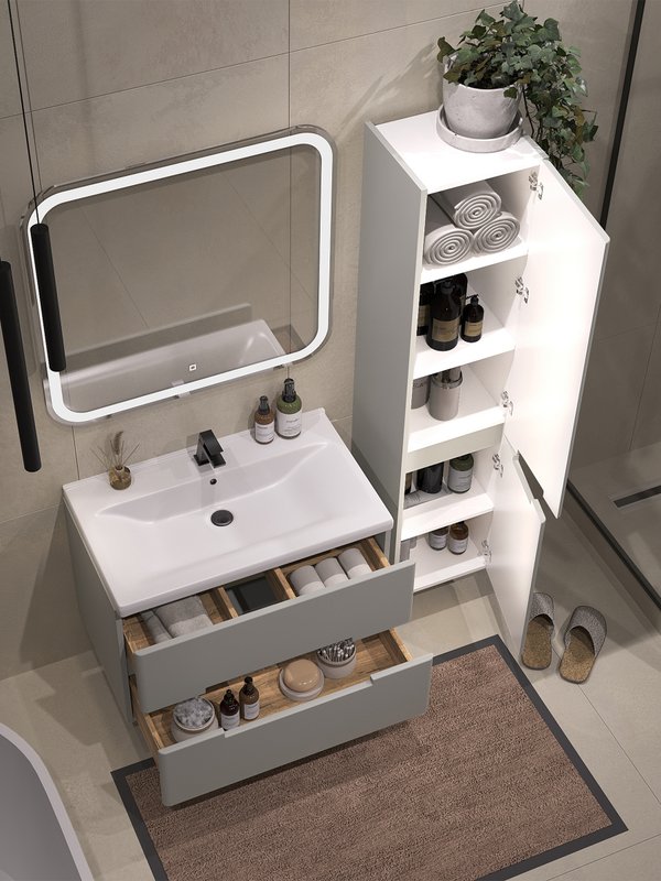 Тумба подвесная SanStar Ориана 80 с раковиной Миранда 80 (комплект), грей