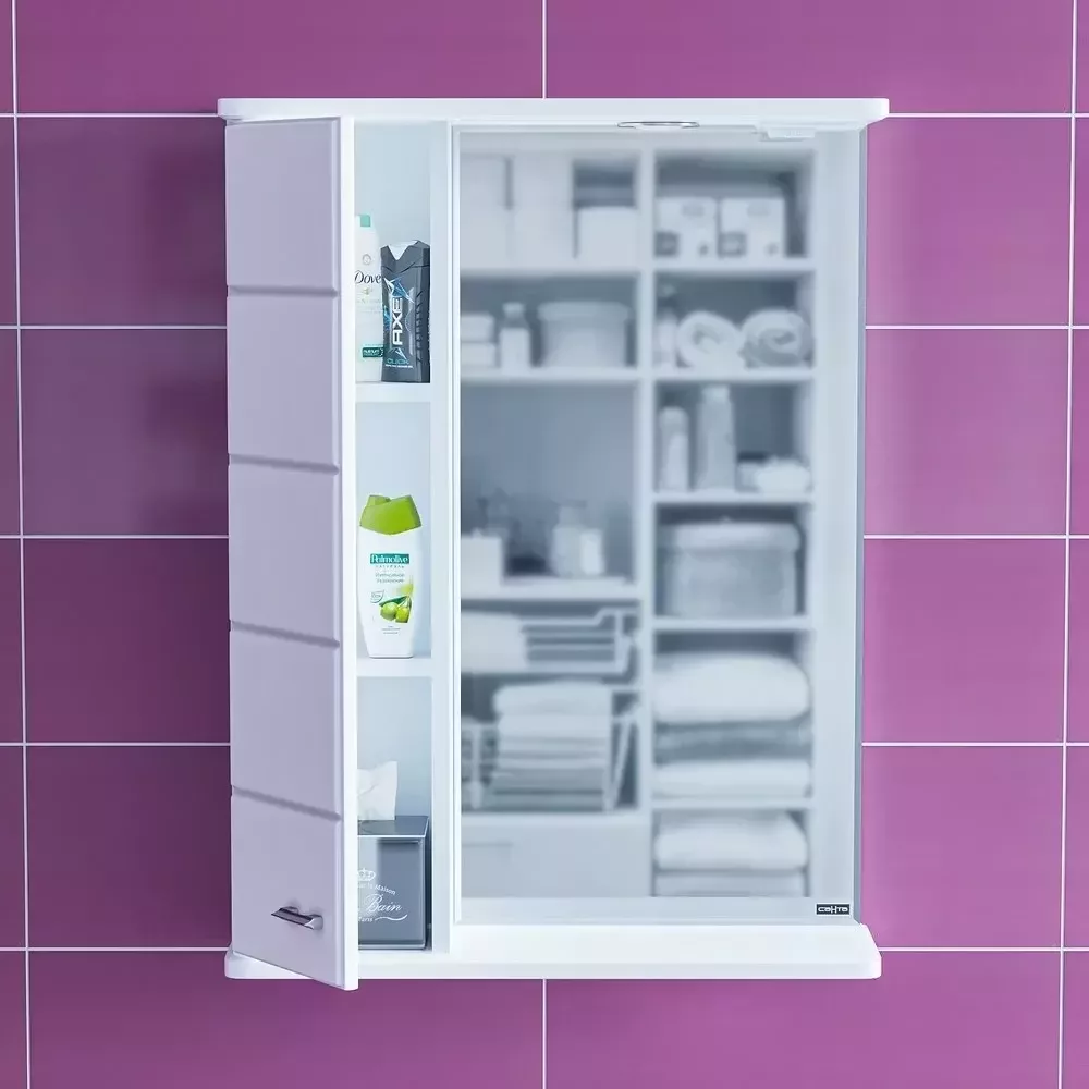 Зеркало со шкафчиком Санта Омега 60 L свет, белый