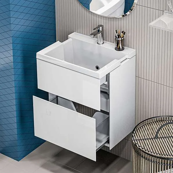 Тумба с раздвижной раковиной подвесная 1Marka Bumble 50П 1я, 1 ящик, белый