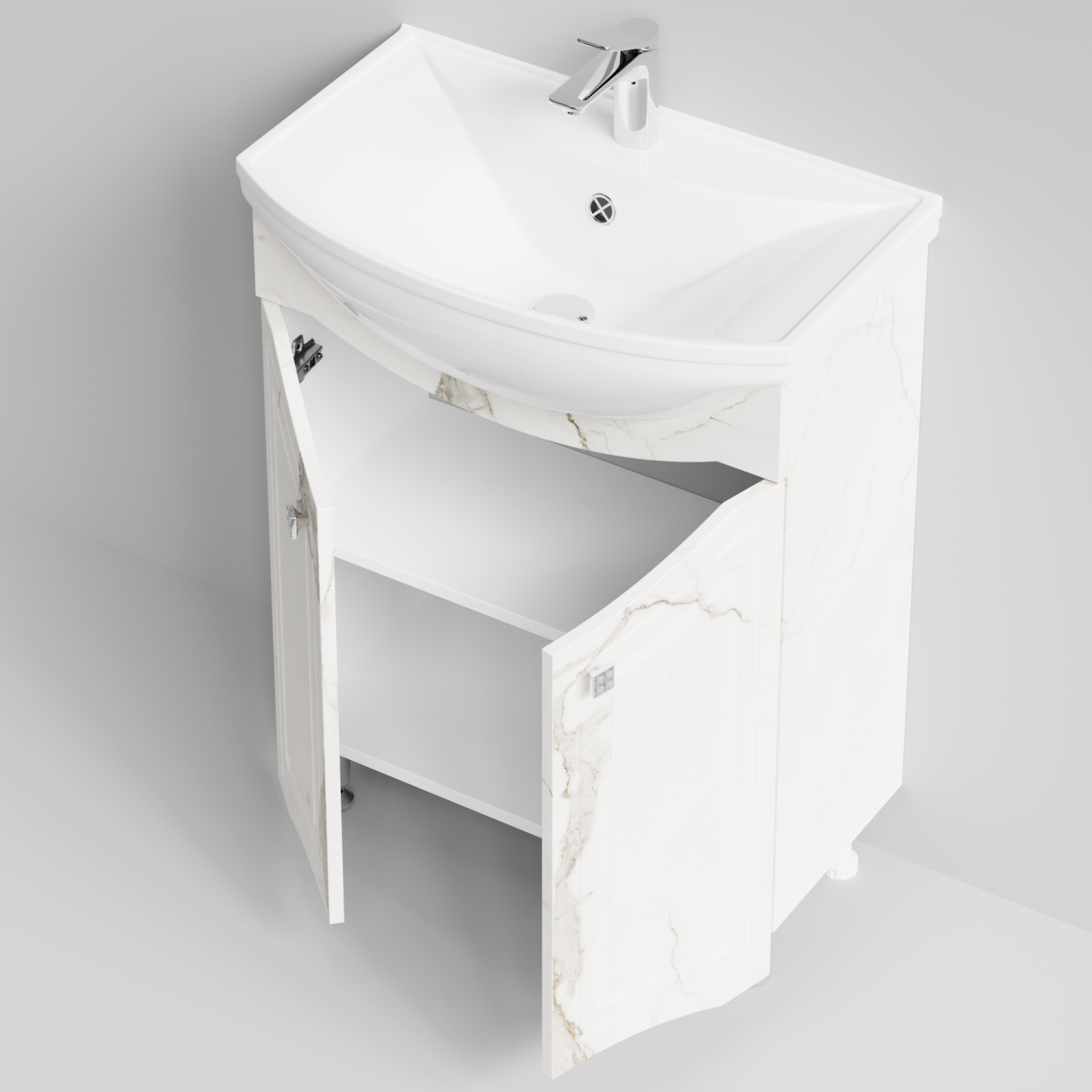 Тумба с раковиной Адам 65 напольная, Мрамор Белый натур милк