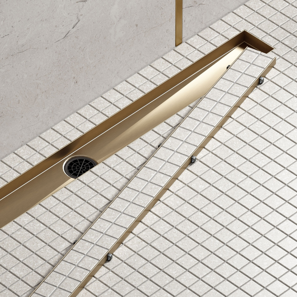 Душевой лоток TIMO Drain System 700 с двусторонней панелью "plate" под плитку, Золото матовое от магазина Vanna-Vanna.ru!