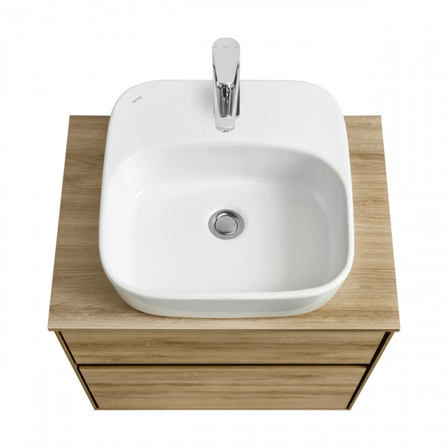 Тумба подвесная Aquaton Либерти 60 раковиной Одри 42х42 Soft, дуб эльвезия