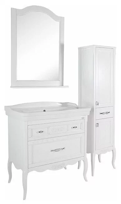 Тумба с раковиной ASB Woodline Модерн 85 напольная, белый, патина серебро