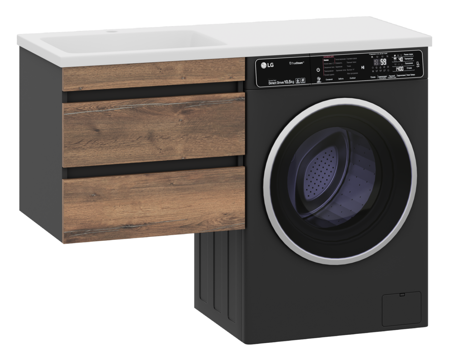 Тумба с раковиной Misty Коломбо 60 под стиральную машину подвесная с раковиной Эстет Даллас 120 L, дуб галифакс/антрацит
