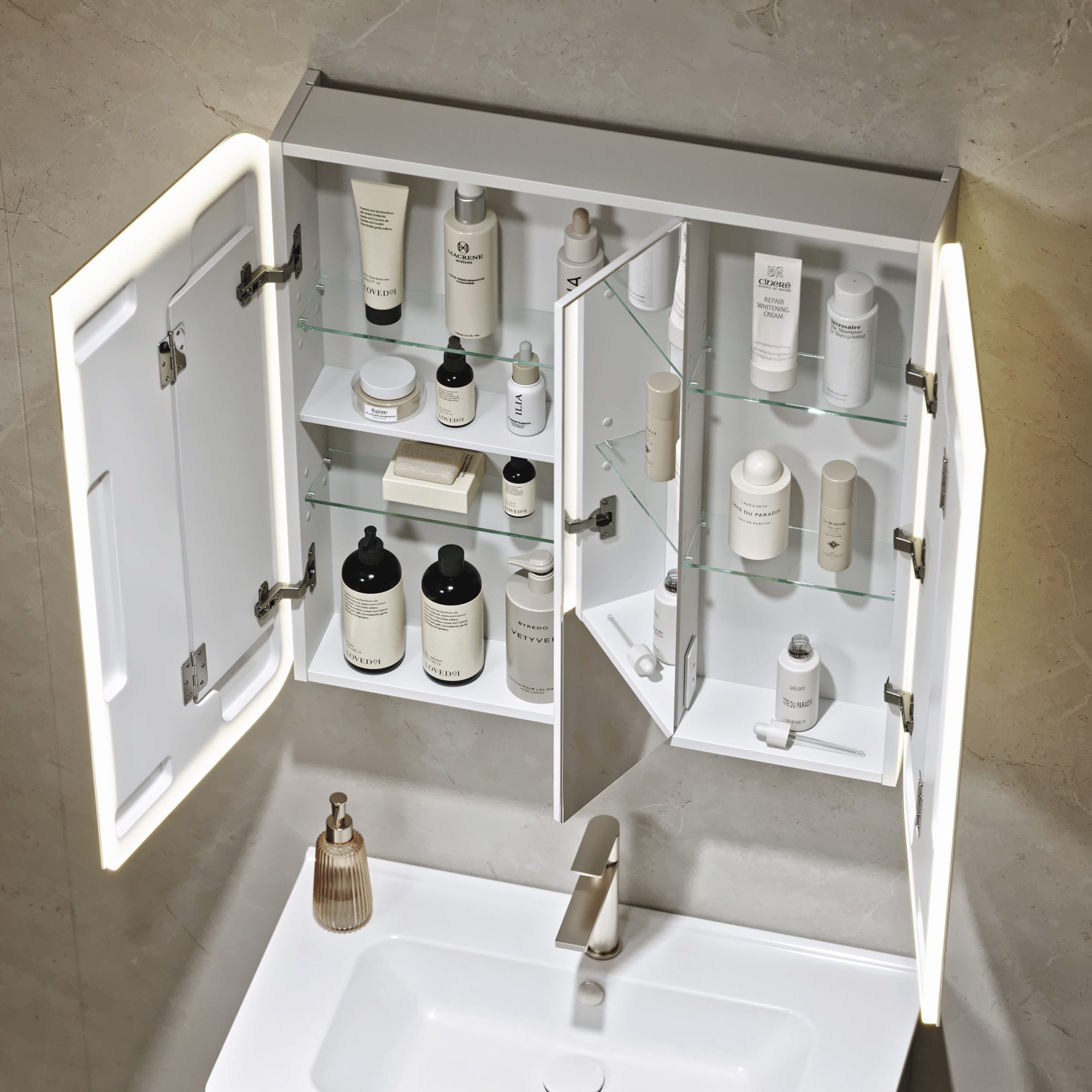 Шкаф зеркальный Alavann "Cosmetic Light 80" антизапотеватель, часы