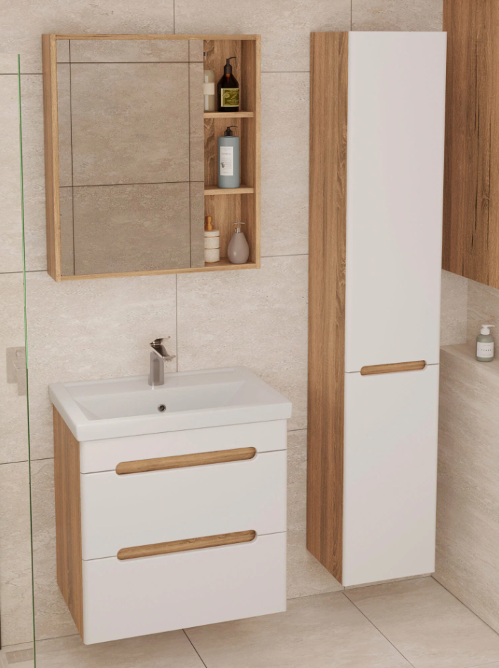 Тумба подвесная SanStar Diva 60 с раковиной Фест 60 белый, дуб вотан