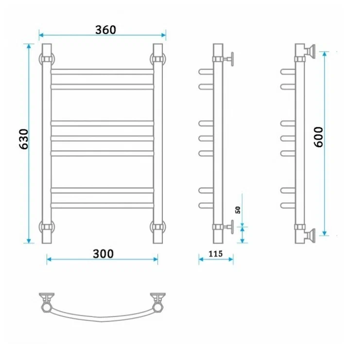 Полотенцесушитель водяной Energy Prestige 600x300 золото микс, тип "лесенка", узкий, 630х360 мм от магазина Vanna-Vanna.ru!