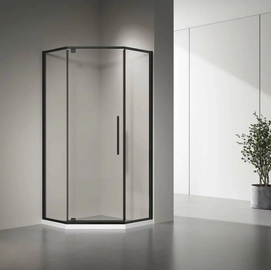 Душевой уголок Veconi RV35B-90-01-C7 90х90 пятиугольный, без поддона, прозрачное стекло, черный матовый