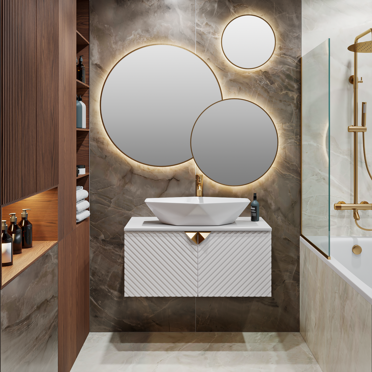 Тумба подвесная Runo Андорра 85 глянец под накладную раковину, белый матовый/белый