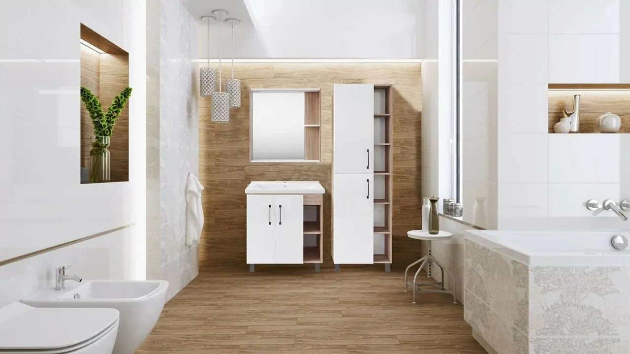 Тумба с раковиной Асб-мебель Адель 80 напольная, белый/дуб сонома