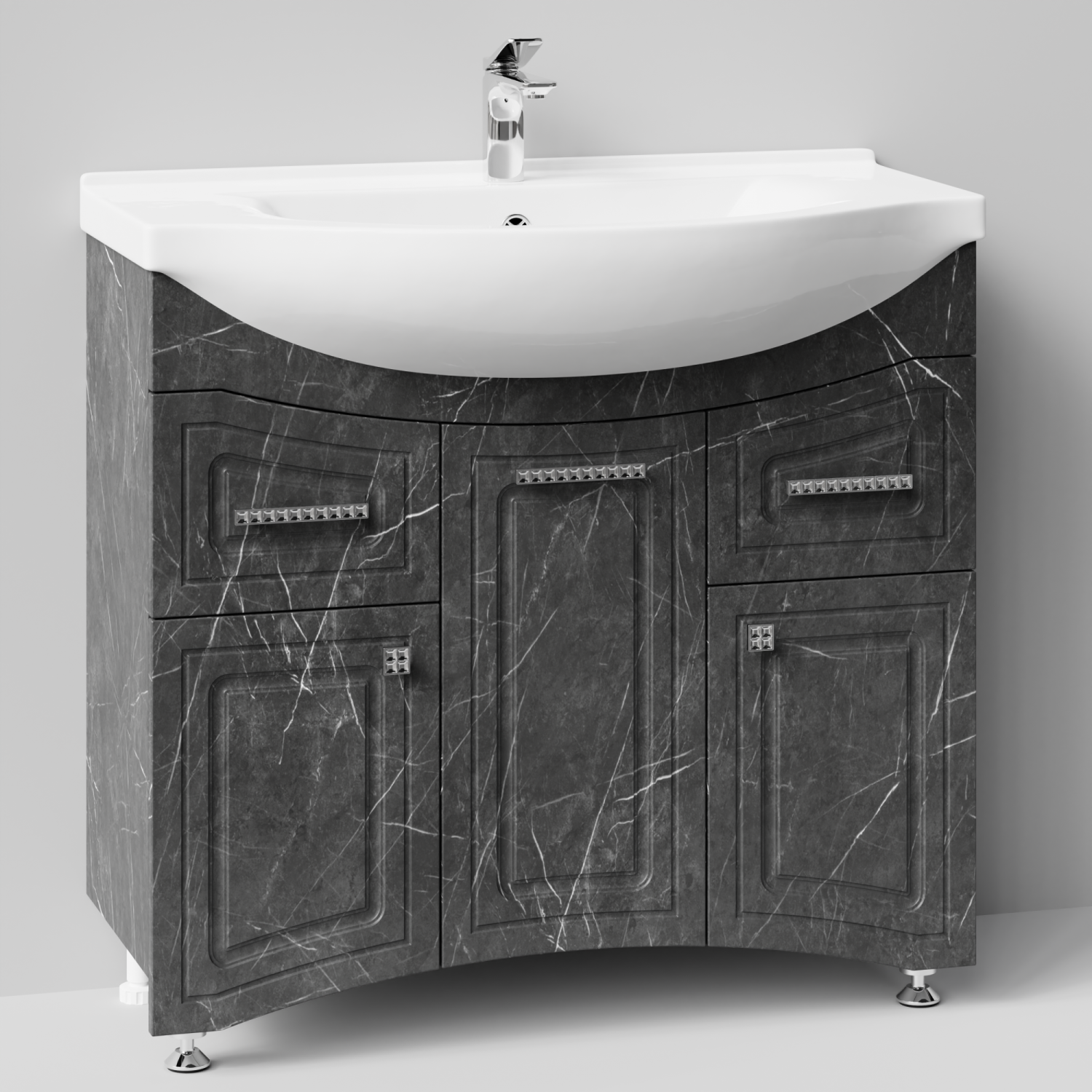 Тумба с раковиной Адам 90 напольная, Мрамор Графит софт тач, петли слева