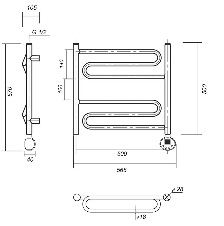Полотенцесушитель электрический Domoterm Офелия П6 500x500 АБР ER, античная бронза