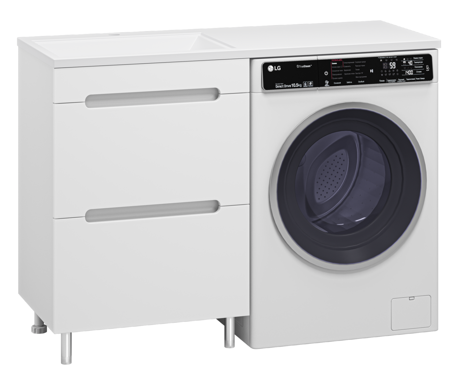 Тумба напольная Misty Байкал 55 под стиральную машину, с раковиной Misty Гавана 120 R, белый