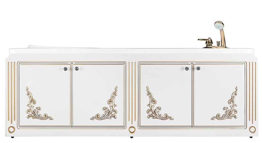 Экран под ванну Vod-ok Elite Кармен 180 распашной белый, патина золото, серебро